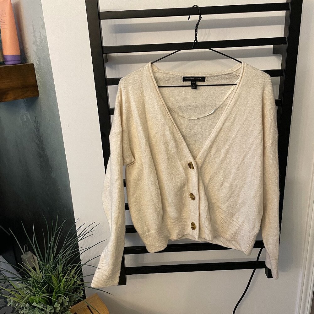 Banana Republic Cream Button-Front Cardigan